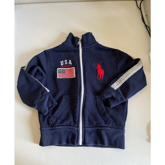 Polo Ralph Lauren 2T Toddler Zip Up Sweatshirt Jacket Large Pony Logo USA Preppy - Picture 1 of 8